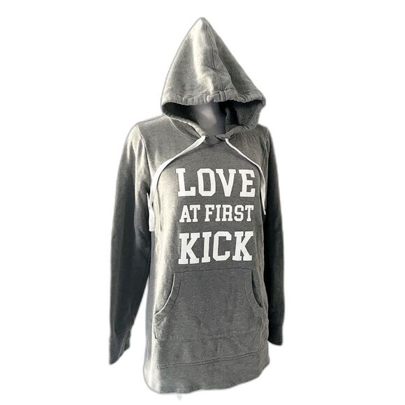Motherhood Gray Sweatshirt “Love at first kick” Maternity Pullover Size M - Picture 2 of 7